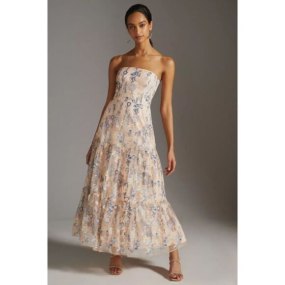 Anthropologie - Shoshanna Strapless Mesh Midi Dress Anthropologie - Shoshanna Strapless Mesh Midi Dress